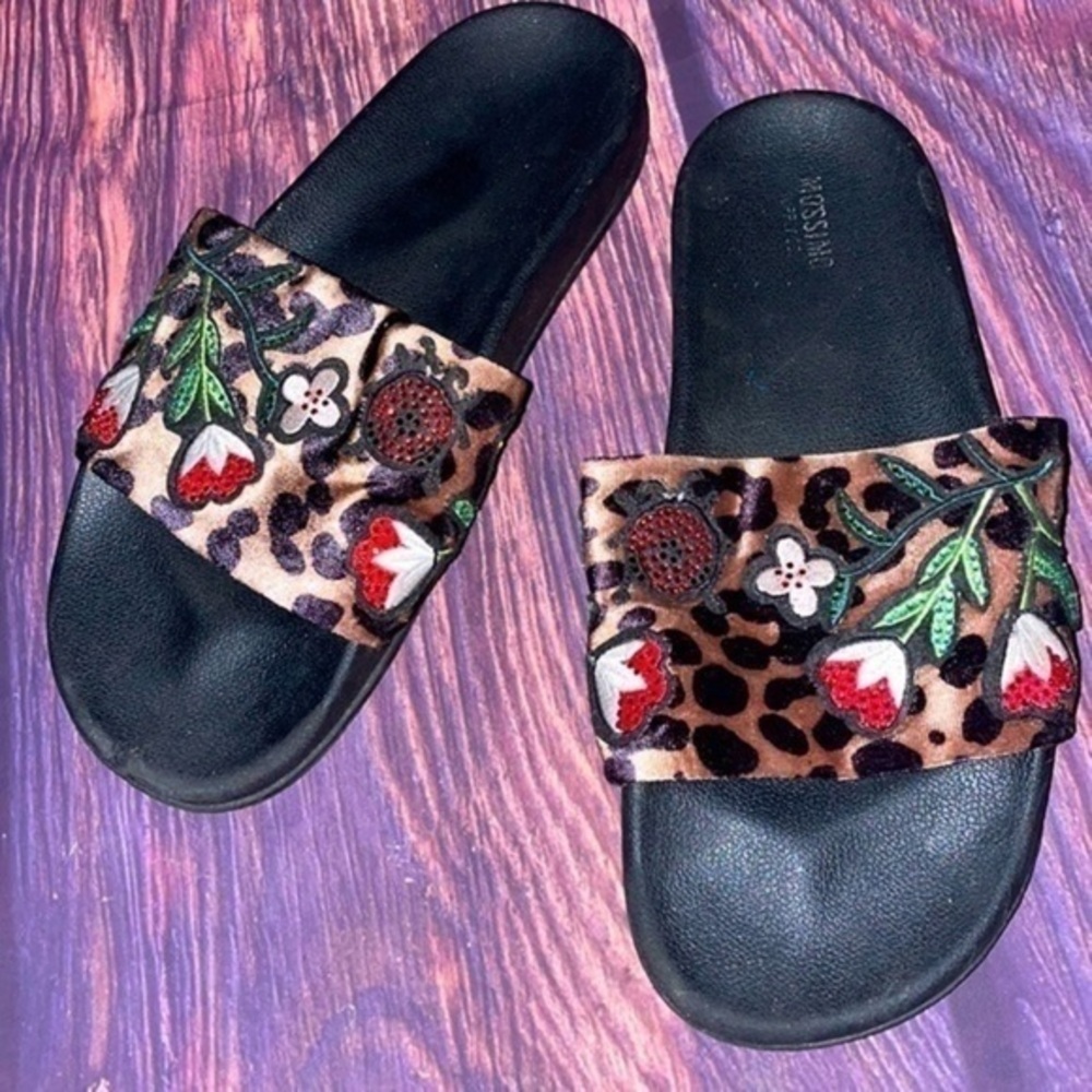 Mossimo 90s Rubber Velvet Patch Embellished Leopard Cheetah Floral Slide Sandals